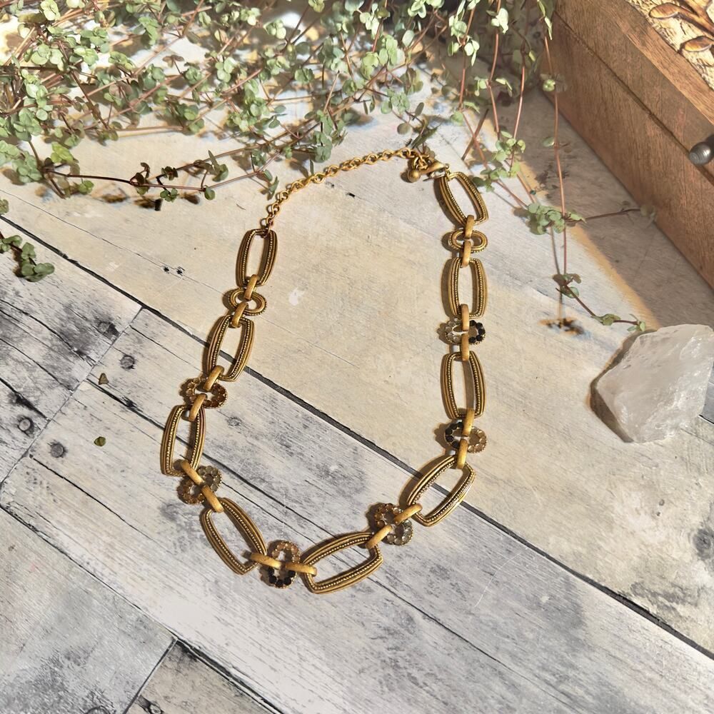 Vintage Chico's Antique Gold Rhinestone Link Necklace